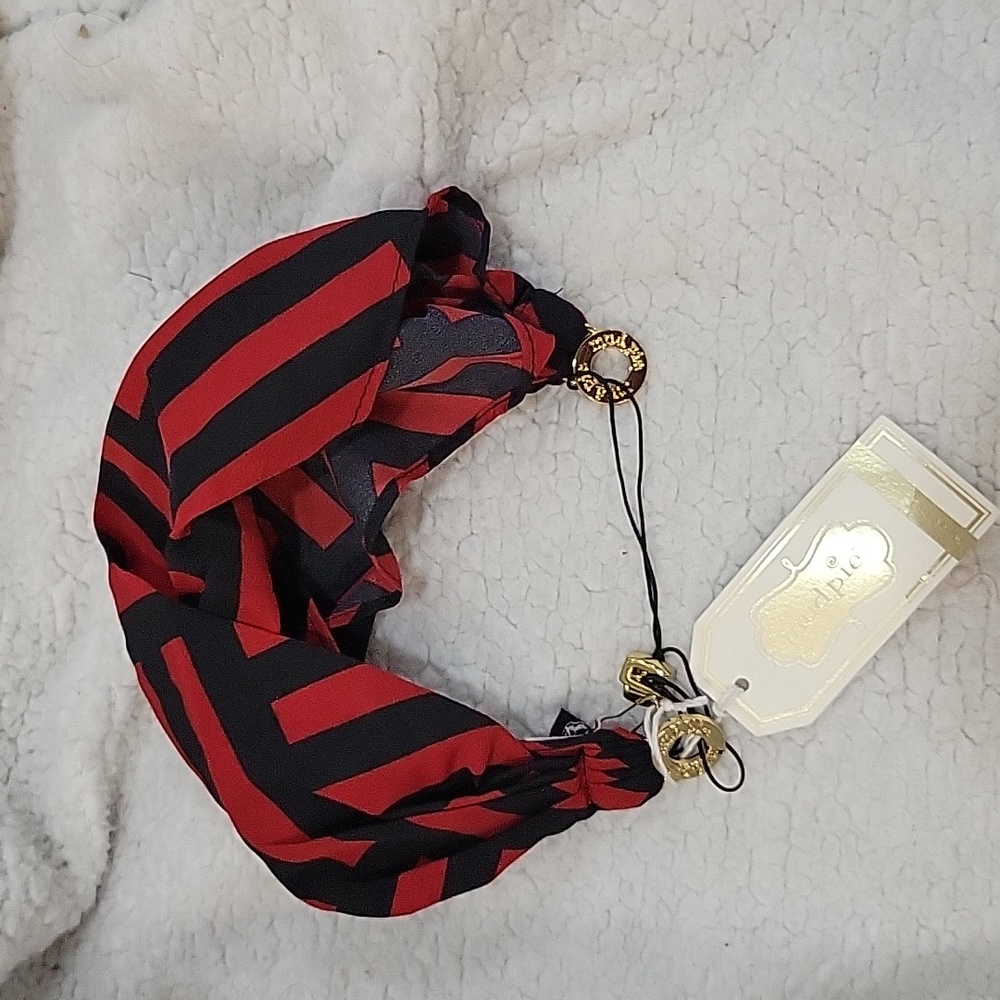 MudPie red black stripe print headband adjustable elastic Gold logo New …